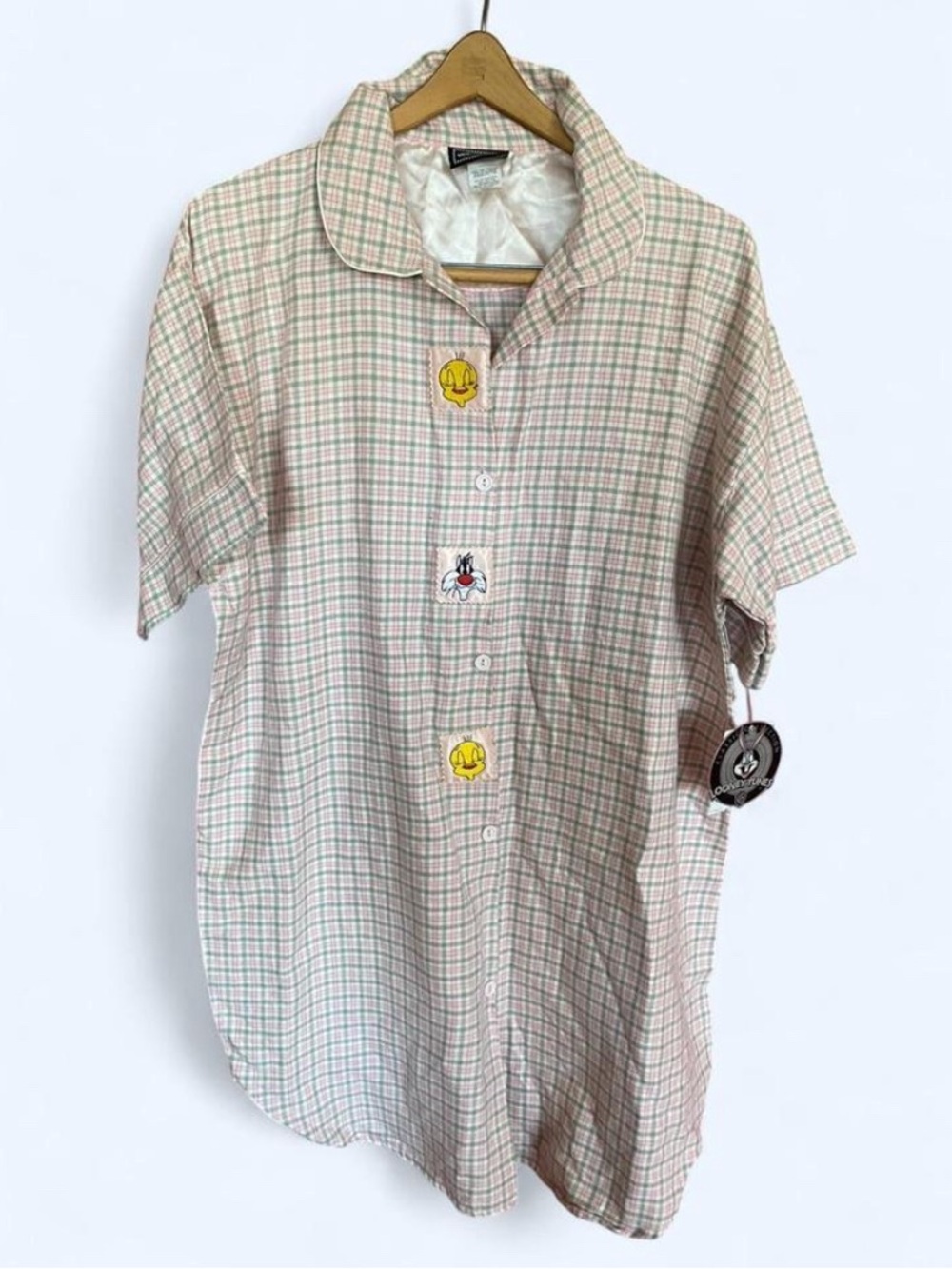 NWT Vintage 1998 Looney Tunes 100% Cotton Plaid Sleep Shirt Nightgown Large
